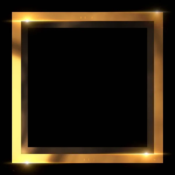 Gold Metal Glitter Shiny Frame Isolated Black Background — Stock Photo, Image