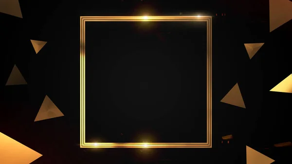 Gold Metal Glitter Shiny Square Frame Black Background — Stock Photo, Image