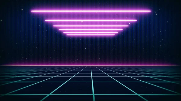 Retro 80S Sci Fundo Futurista Grid Paisagem Estilo Superfície Cibernética — Fotografia de Stock