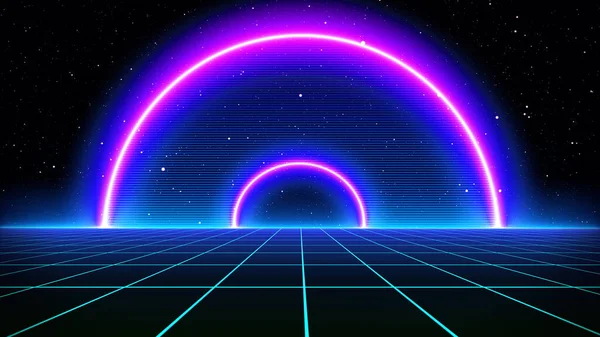 Retro Cyberpunk Stil Talet Sci Bakgrund Futuristisk Med Laser Grid — Stockfoto