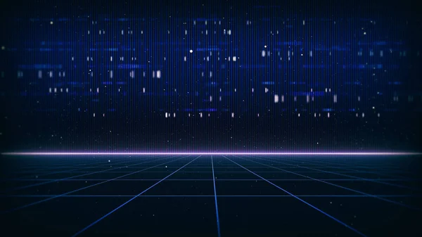 Estilo Retro Cyberpunk 80S Sci Fondo Futurista Con Paisaje Rejilla — Foto de Stock