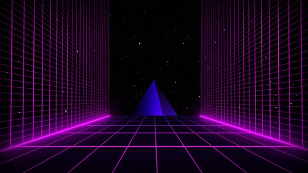 Retro Cyberpunk Stil Talet Sci Bakgrund Futuristisk Med Laser Grid — Stockfoto