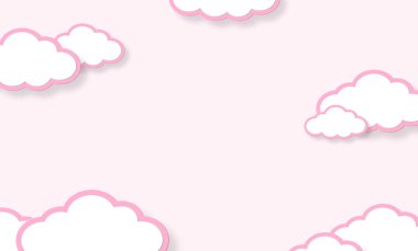 Mavi gökyüzünde soyut Kawaii Bulutları karikatürü, arka plan. Çocuklar ve anaokulları veya sunumlar için kavram