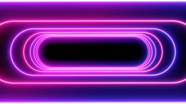Soyut Neon parlak çizgileri siyah arkaplanda parlak mercek parlamaları. Lazer, reklam teknolojileri için renkli tasarım gösterdi