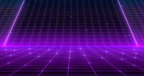 Retro Sci Background Futuristic Grid Landscape Цифровая Киберповерхность Подходит Дизайна — стоковое фото