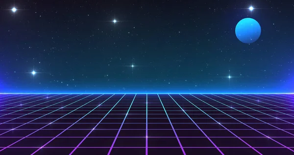 Retro Sci Hintergrund Futuristische Grid Landschaft Der 80Er Jahre Digitale — Stockfoto