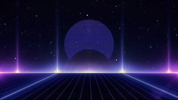Retro Sci Hintergrund Futuristische Grid Landschaft Der 80Er Jahre Digitale — Stockfoto