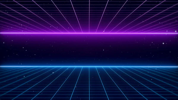 80S Retro Sci Fondo Futuristic Grid Landscape Estilo Superficie Cibernética — Foto de Stock