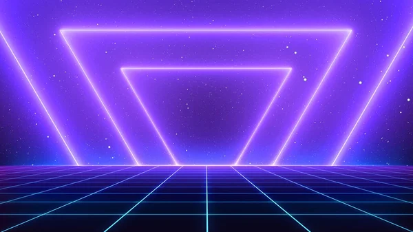 80S Retro Sci Achtergrond Futuristisch Grid Landschap Digitale Cyber Oppervlakte — Stockfoto