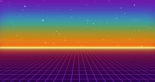 80S Retro Sci Fondo Futuristic Grid Landscape Estilo Superficie Cibernética — Foto de Stock