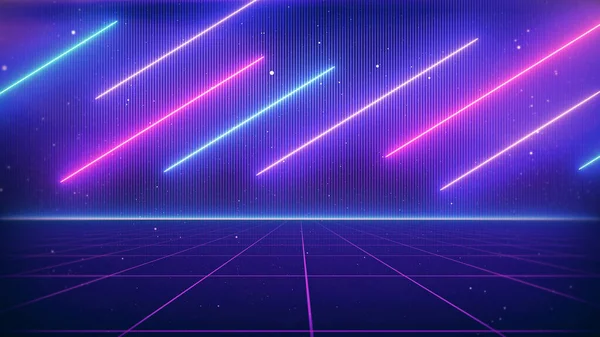 80Er Jahre Retro Sci Hintergrund Futuristische Grid Landschaft Digitaler Cyber — Stockfoto