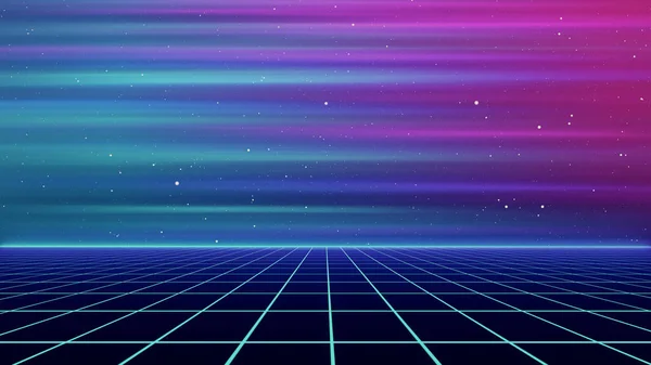 80Er Jahre Retro Sci Hintergrund Futuristische Grid Landschaft Digitaler Cyber — Stockfoto