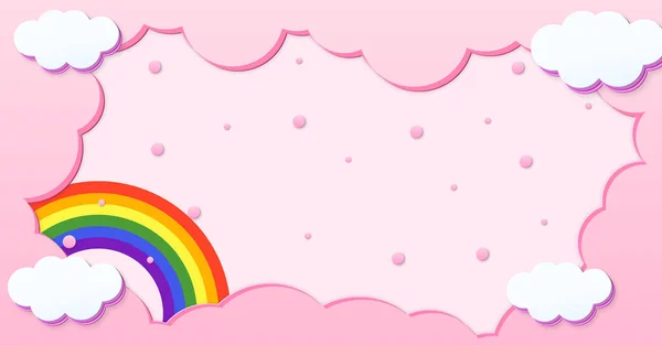 Abstract Kawaii Wolken Cartoon Regenboog Roze Hemel Met Sneeuw Achtergrond — Stockfoto