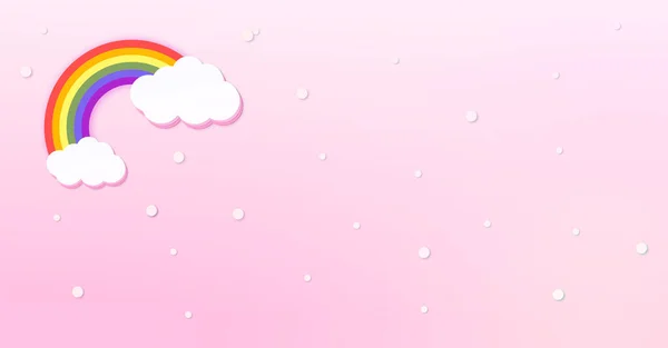 要約雪の背景を持つ虹ピンクの空にかわいい雲の漫画 子供や幼稚園 プレゼンテーションやクリスマスの日のための概念 — ストック写真