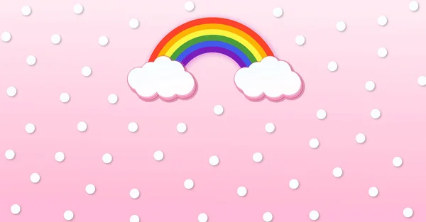 Abstract Kawaii Wolken Cartoon Regenboog Roze Hemel Met Sneeuw Achtergrond — Stockfoto