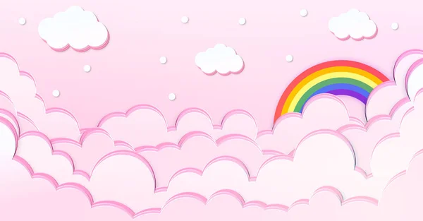 Abstract Kawaii Wolken Cartoon Roze Hemel Met Regenboog Achtergrond Concept — Stockfoto