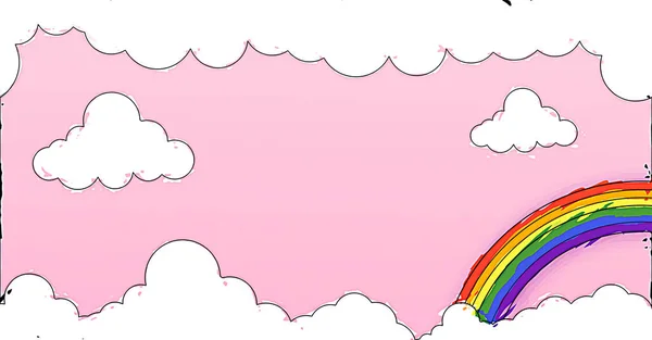 Abstrakt Kawaii Måla Färg Moln Tecknad Rosa Himmel Med Regnbåge — Stockfoto