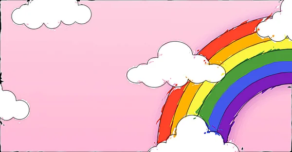 Abstrakte Kawaii Farbe Wolken Karikatur Auf Rosa Himmel Mit Regenbogenhintergrund — Stockfoto