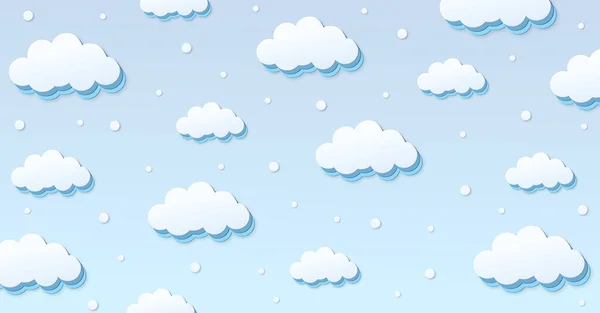 Abstract kawaii Clouds cartoon on blue sky With snow background. Concept for children and kindergartens or presentation and christmas day