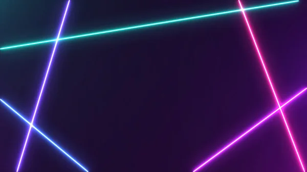 Siyah arka planda soyut Neon parlak mercek parlamaları. Lazer, reklam teknolojileri için renkli tasarım gösterdi