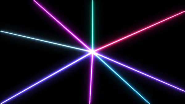 Abstraktní Neonově Jasné Čočky Zářící Černém Pozadí Laserová Show Barevný — Stock fotografie