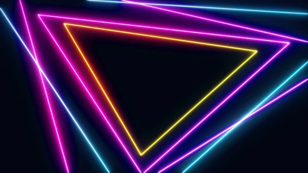 Siyah arka planda soyut Neon parlak mercek parlamaları. Lazer, reklam teknolojileri için renkli tasarım gösterdi