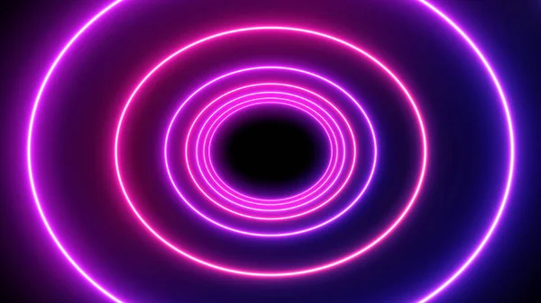 概要黒地に輝くネオンラインの明るいレンズフレア バナー広告技術のためのレーザーショーカラフルなデザイン — ストック写真
