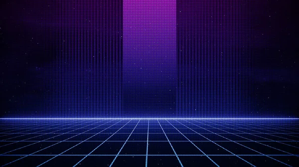 レトロなサイバーパンクスタイル80年代Sci Fi背景レーザーグリッドの風景と未来派 1980年代のデジタルサイバー表面スタイル 3Dイラスト — ストック写真