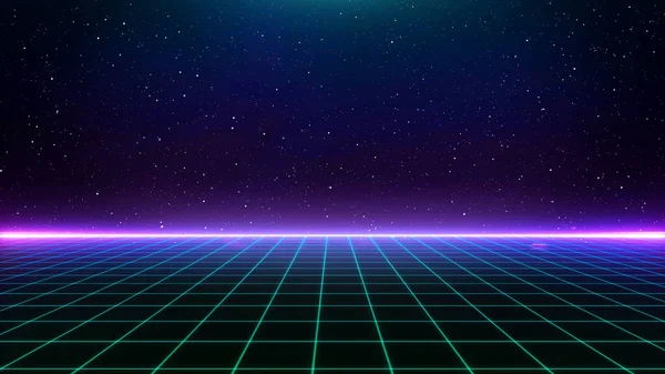 Retro Cyberpunk Style 80S Sci Background Futuristic Laser Grid Landscape — Stock Photo, Image