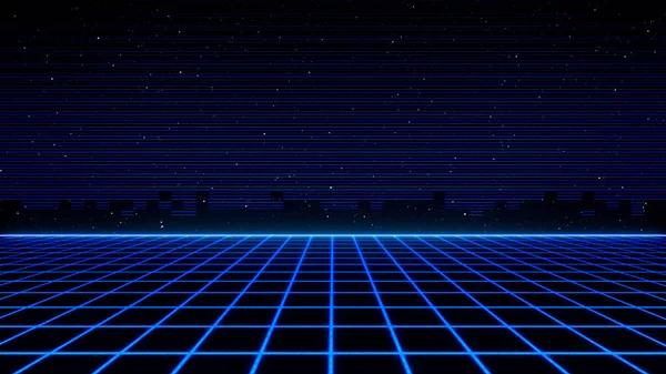 Estilo Retro Cyberpunk 80S Sci Fondo Futurista Con Paisaje Rejilla —  Fotos de Stock