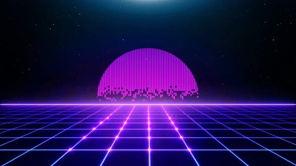 Retro Cyberpunk Style 80S Sci Background Φουτουριστικό Laser Grid Τοπίο Royalty Free Εικόνες Αρχείου