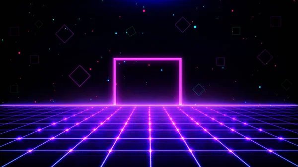 Retro Cyberpunk Style 80S Sci Background Φουτουριστικό Laser Grid Τοπίο Εικόνα Αρχείου