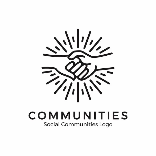 手を繋いでいるロゴ モノライン スタイルとコミュニティのロゴ — ストックベクタ