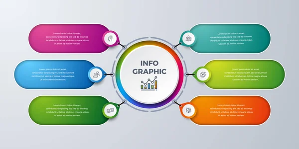 Moderne Infografik mit grüner, lila, oranger und blauer Farbe kann für Ihren Prozess, Ihre Schritte, Ihr Workflow-Layout und vieles mehr verwendet werden. Infografik mit Idee, Forschung, Prozess, Markteinführung, Wachstum, Zielsymbol. — Stockvektor