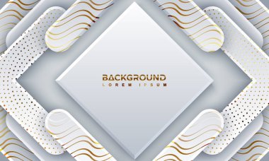 Gri arka plan 3d tarzı ve dalgalı çizgiler ile dokulu. Parlak altın çizgilere sahip soyut gri papercut arka plan.
