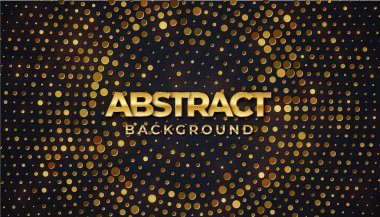 Parlak altın noktaların birleşiminden oluşan soyut siyah arkaplan. Parlak altın rengi yarım ton desenli siyah bir arkaplan çiz.