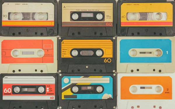 Sortiment Olika Vintage Kompakt Ljudkassetter — Stockfoto