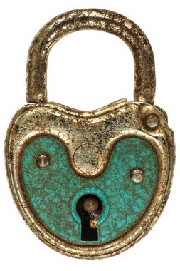 Beyaz bir arka plan üzerinde izole antika küçük yeşil metal asma kilit