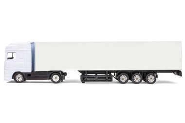 Genel beyaz boş oyuncak kargo kamyon beyaz bir arka plan üzerinde izole kopya alanı için Oda