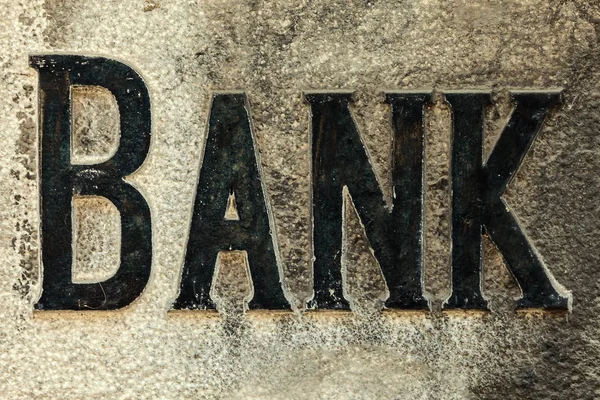 Retro Styled Image Old Bank Sign Carved Stone Wall — Stock Photo, Image