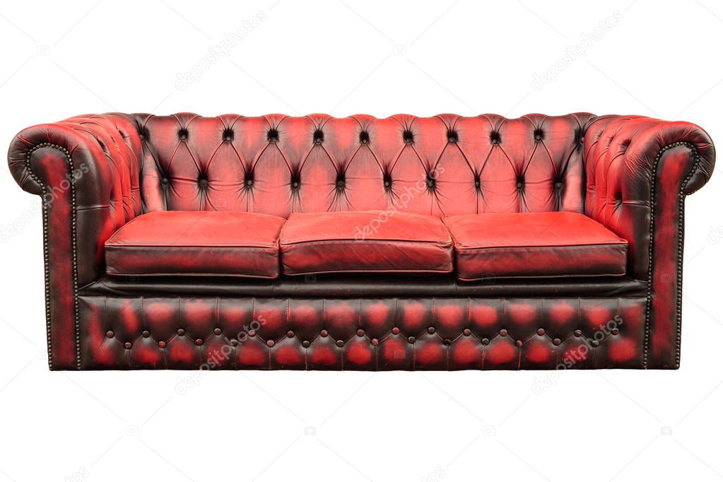 Vintage red with black sofa isolated on a white background