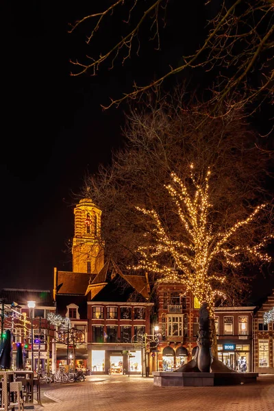 Oude Nederlandse Winkelen Plein Met Kerstdecoratie Zwolle Nederland — Stockfoto