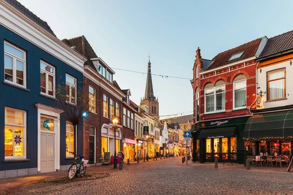 Winkelstraat Met Kerstdecoratie Het Historische Centrum Van Nederlandse Stad Van — Stockfoto