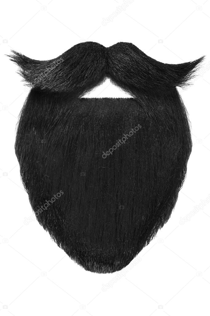 Black beard with curly mustache isolated on a white background