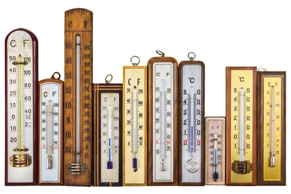 Набір Ретро Термометрів Ізольовані Білому Тлі — стокове фото