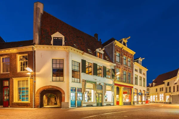 Oude Huizen Met Winkels Historische Nederlandse Zutphen Tijdens Zonsondergang — Stockfoto
