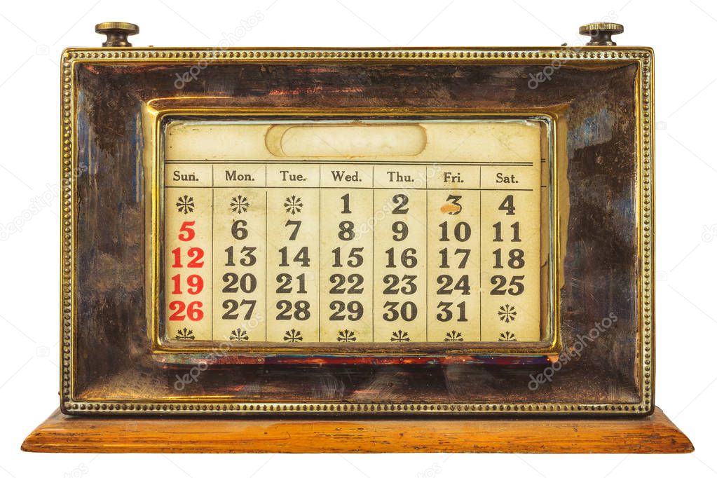 Vintage desktop calendar isolated on a white background