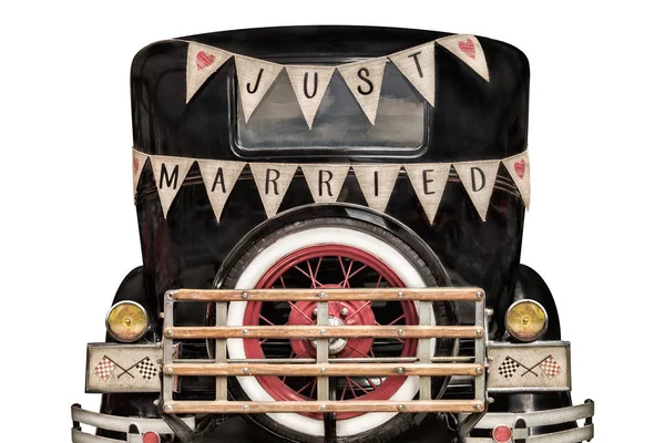 Carro vintage com decoração apenas casada — Fotografia de Stock