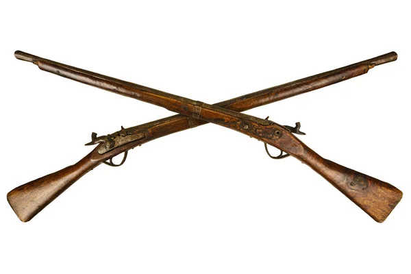 Beyaz izole iki vintage ahşap tüfekler