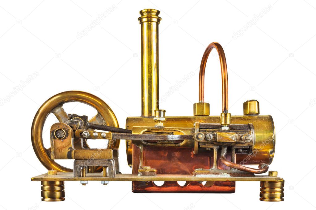 Vintage steam engine isolated on white